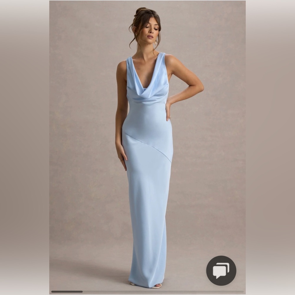 NWT Alesso Club London Powder Blue Satin Cowl-Neck Slip-Maxi Dress